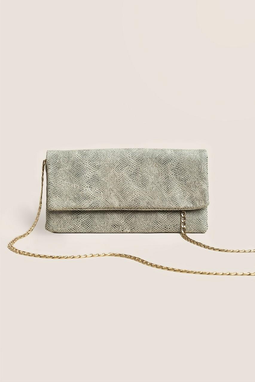 Leder-Clutch in Grün-Beige mit Schlangenhautmuster