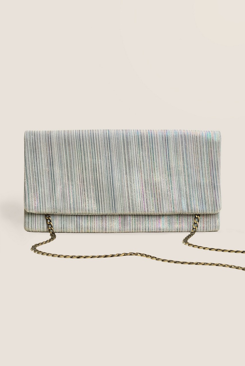 Leder-Clutch in Grau mit bunten Streifen