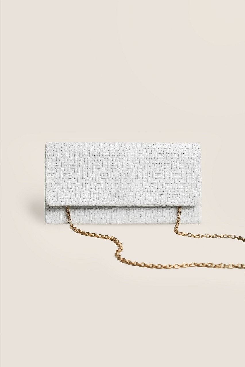 Leder-Clutch in Weiß mit Flechtmuster